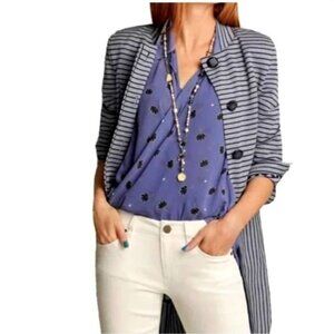 CAbi Dappled Striped Car Coat Navy Blue Size Medium